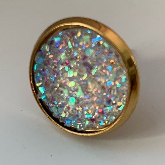 White Iridescent Prism Faux Druzy Quartz Sparkly Gold Rainbow Iced Earrings NEW - Picture 6 of 10